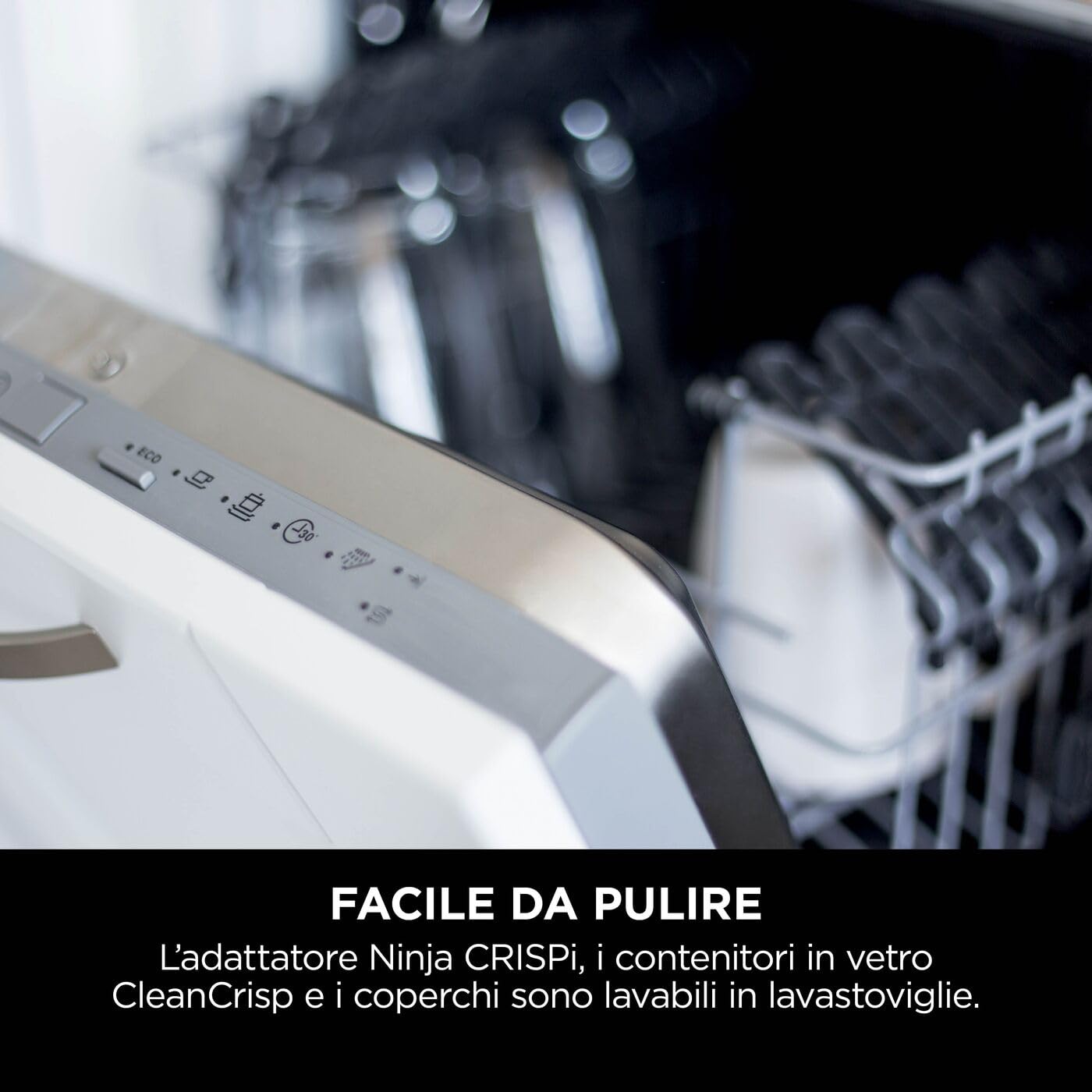 Ninja CRISPi Friggitrice ad Aria Portatile, 3.8L, 4 in 1: Frittura, Cottura Arrosto, Mantiene Cibo Caldo e Croccante, Compatta, 2 Contenitori Vetro Rimovibili, 1700W, Pietra FN101EUST