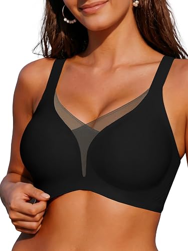 COCOMARTS Jelly Bras for Women No Underwire Push Up Mesh Bra | Wireless Convertible T-Shirt Everyday Bra, Full Coverage Deep V Support Lift Design, Soft Breathable Lightweight Bralette