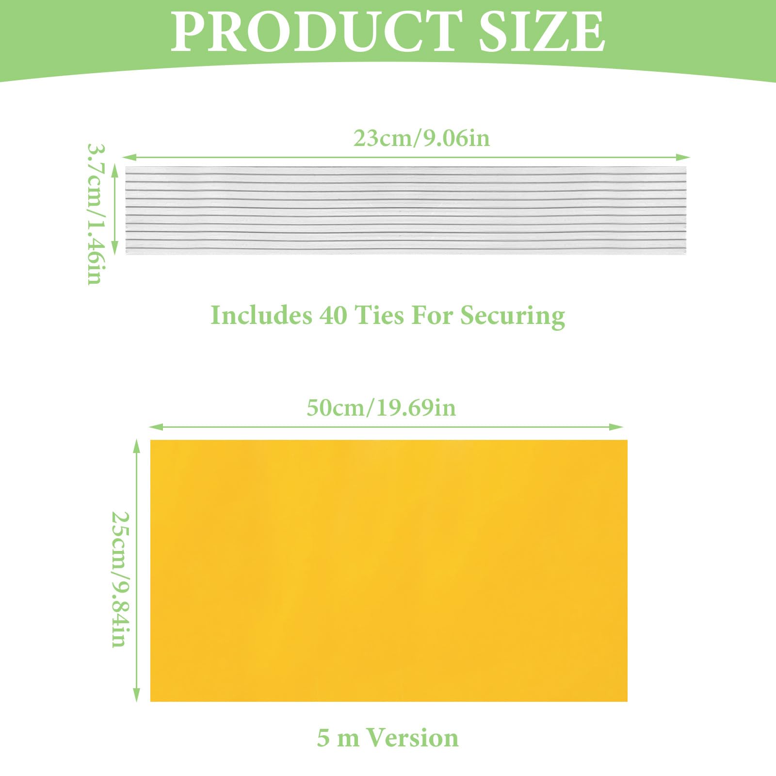 5 m cinta pegajosa para árboles, cinta adhesiva para insectos, cinta amarilla de doble cara para envolver troncos, 25 cm de ancho, recortable, con 40 alambres de sujeción de 23 cm (25 cm * 5 m)