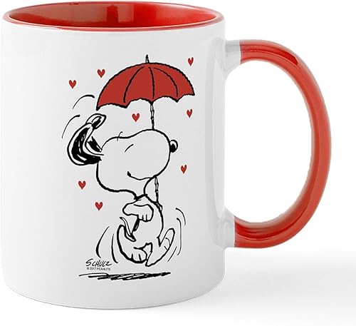 Miniatura 1 de CafePress Peanuts Snoopy Raining Hearts - Taza de café de cerámica (11.0 fl oz)