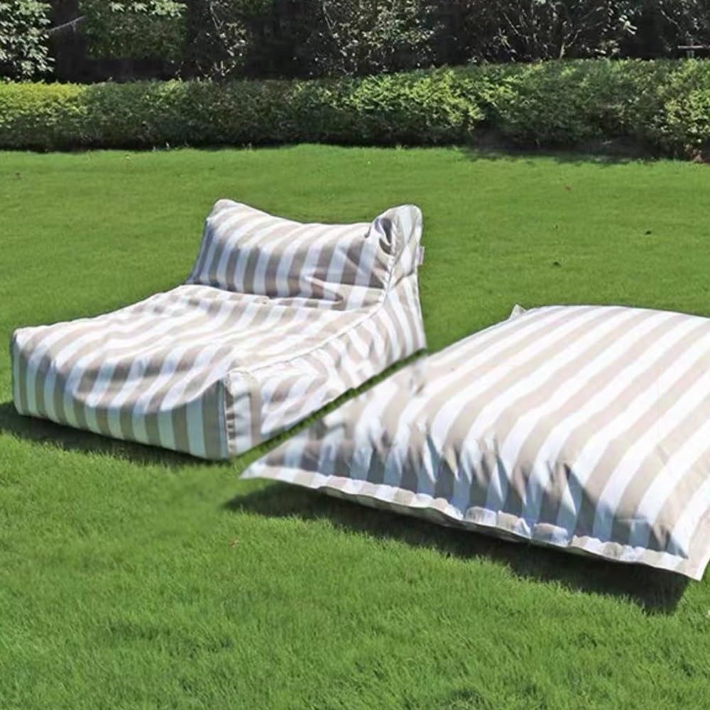 SXBCyan Housse Flottante pour Pouf (sans Rembourrage) Fauteuil Pouf de Piscine, Housse de Bean Bag Oxford rayée pour Adulte pour Plage Jardin(Light Khaki-Stripe)