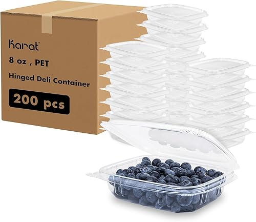 Karat Recipientes pequeños con tapa de 8 onzas  200 unidades para bayas, frutas, frutos secos y preparación de comidas caseras, recipientes de