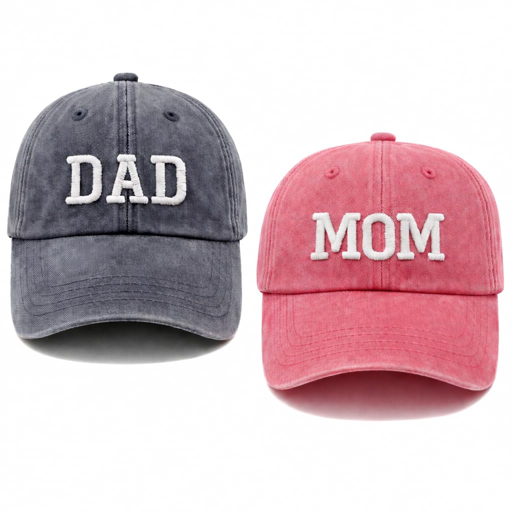 Dad and Mom Embroidered Baseball Caps Set – Adjustable Cotton Washed Denim Dad Hat & Mom Hat, Matching Couple Caps with Buckle Strap, Unisex Casual Gift for Parents-image-11