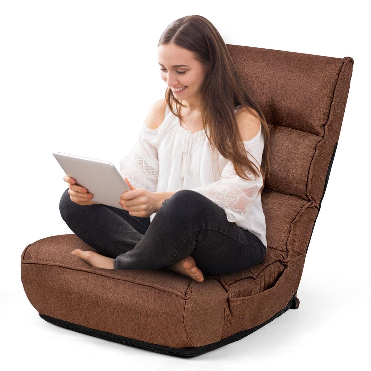 ARLIME 4-Position Adjustable Floor Chair, Armless Gaming Chair w/Back Support & Soft Cushion, Memory Foam Floor Lazy Sofa for Gaming, Reading,