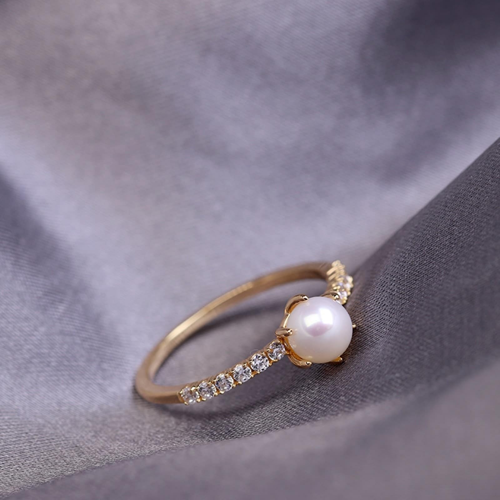 Au 375/585/750 Bague de mariage en or avec perle élégante en filigrane