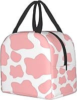 Vista 2 de Lonchera aislada reutilizable, bolsa de almuerzo hielera para mujeres y hombres, picnic, oficina, trabajo, vaca rosa fresa