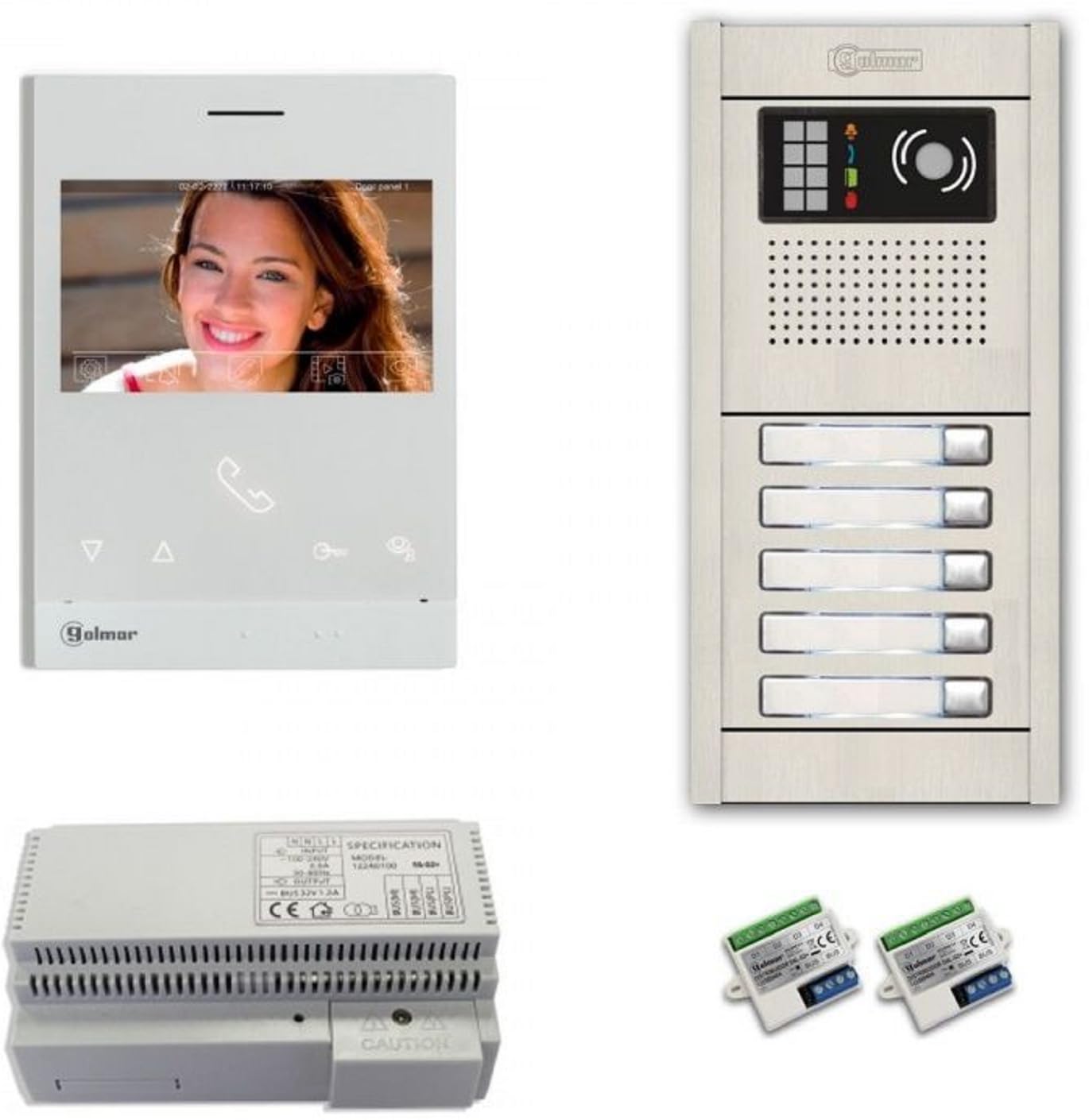 Alpha Communications VKG2/5AS 5-Unit Surface Mount Video Intercom Kit with 4.3 Inch Monitors, Door Panel and Power Supply
