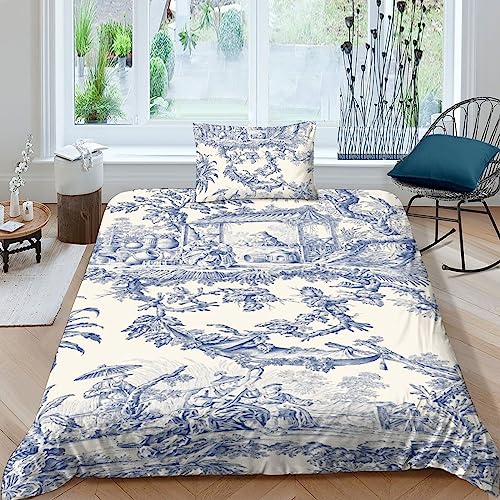 LENTLY Motif de la Toile de Jouy Parure De Lit 2 Pièces pour Impression 3D Housse De Couette en Microfibre Hypoallergique avec Fermeture Éclair Housses De...