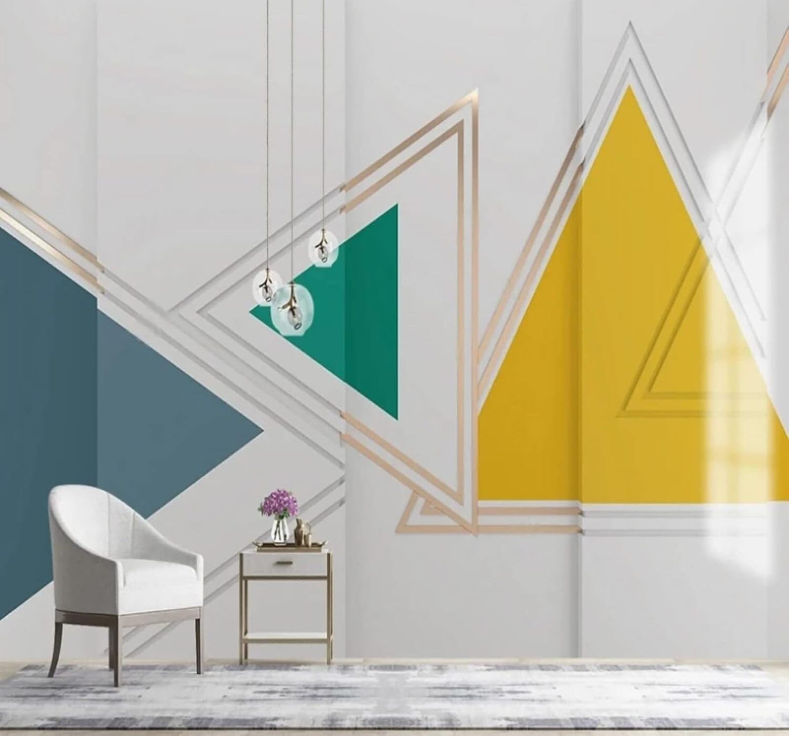 XLMING Minimalist Luxury Colourful Geometric Triangles 3D Wallpaper Luxury Silk Study Dining Feature Sofa Grey Bedroom Living Room Tv Decorative Wall-300cm×210cm