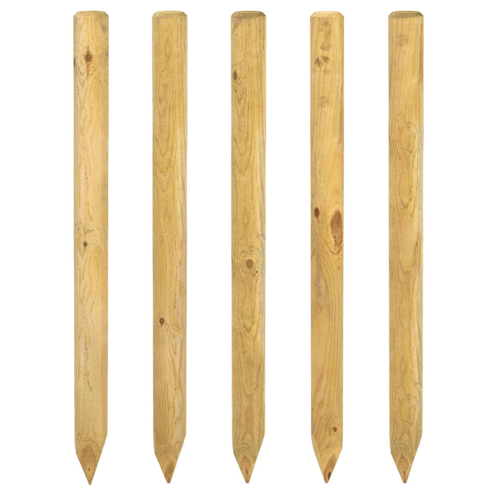 Postes de valla de madera maciza de pino verde, 120 cm, 5 unidades | Tratamiento impregnado, punta afilada, diámetro 8 cm, resistente putrefacción, uso exterior
