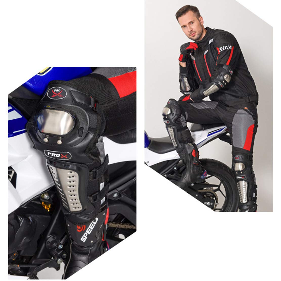 AKT PRO Ginocchiere per Moto Supporto per Gomito Set da 4 Pezzi Equipaggiamento Protettivo di Protezione da Corsa per Ciclismo in Acciaio Inossidabile Attrezzatura da Motocross