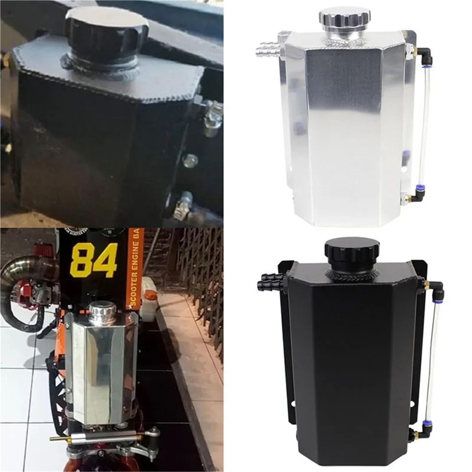 Zamiennik Wyrównawczego Chłodzącego dla 1L/2L zbiornik na płyn chłodniczy Uniwersalny wyrównawczy aluminiowy przelewowy(1L Black)