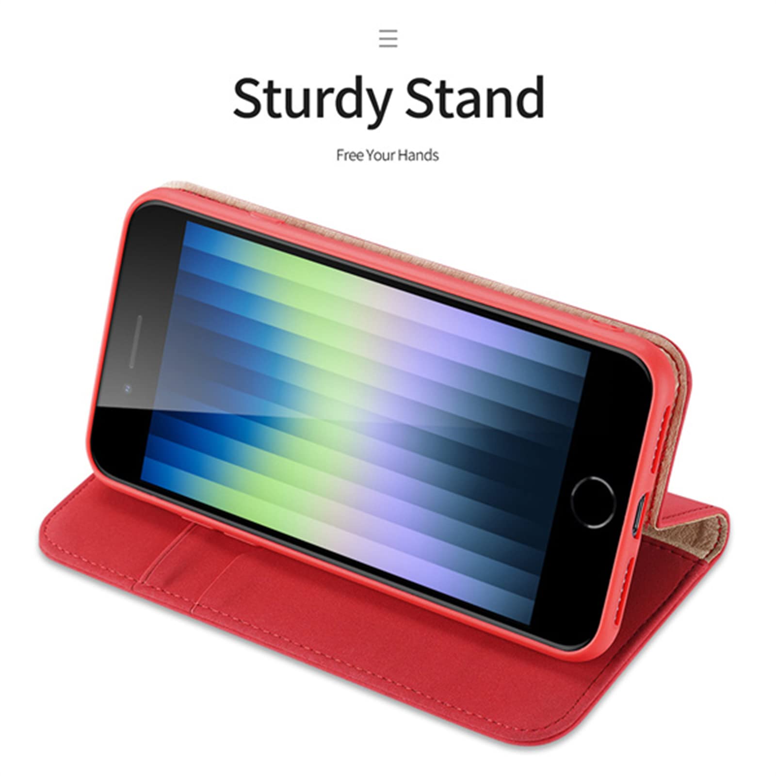 Echtleder Hülle für iPhone SE 2022/SE 2020/8/7 Handyhülle mit Kartenfach Magnetverschluss Stoßfest Klappbar Lederhülle Kompatibel mit iPhone 7/8/SE2/SE 3,Blau
