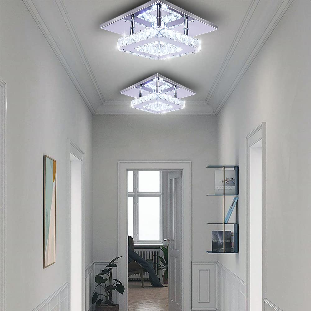 Mini Kristall Kronleuchter Kristall Deckenlampe Quadrat LED Pendelleuchte für Flur Treppe (kühl weiß)
