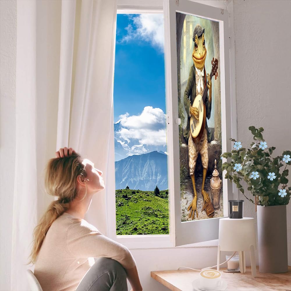 Frog Street Performers Sichtschutzfolie für Fenster, Vintage, französisches Landhaus, Buntglas, Fensterabdeckung, statisch haftend, Fensterfolie für Zuhause, Büro, Geschäfte, 80 x 140 cm (B x L)