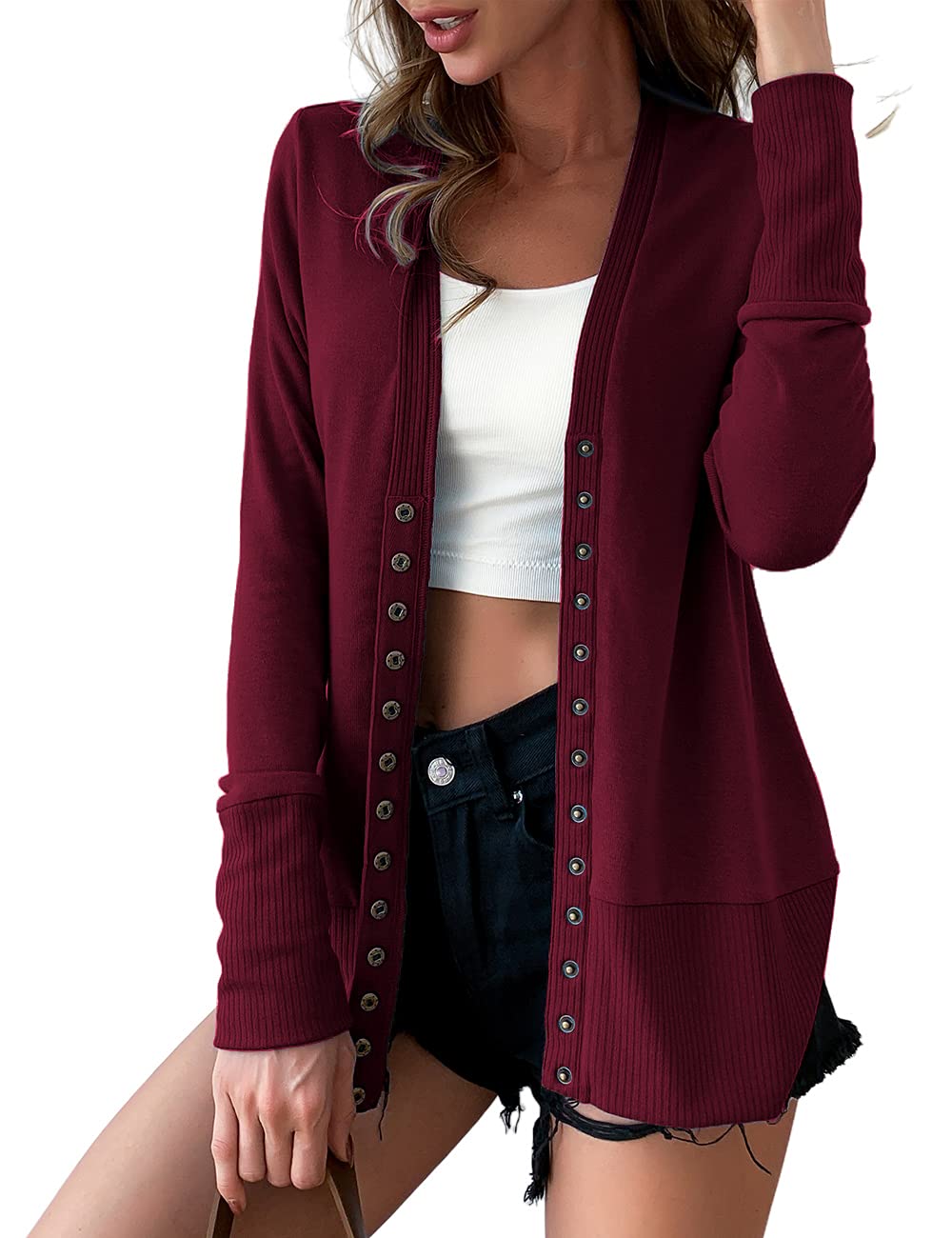 VERABENDI Women's Lightweight Cardigan Sweater Snap Button Front