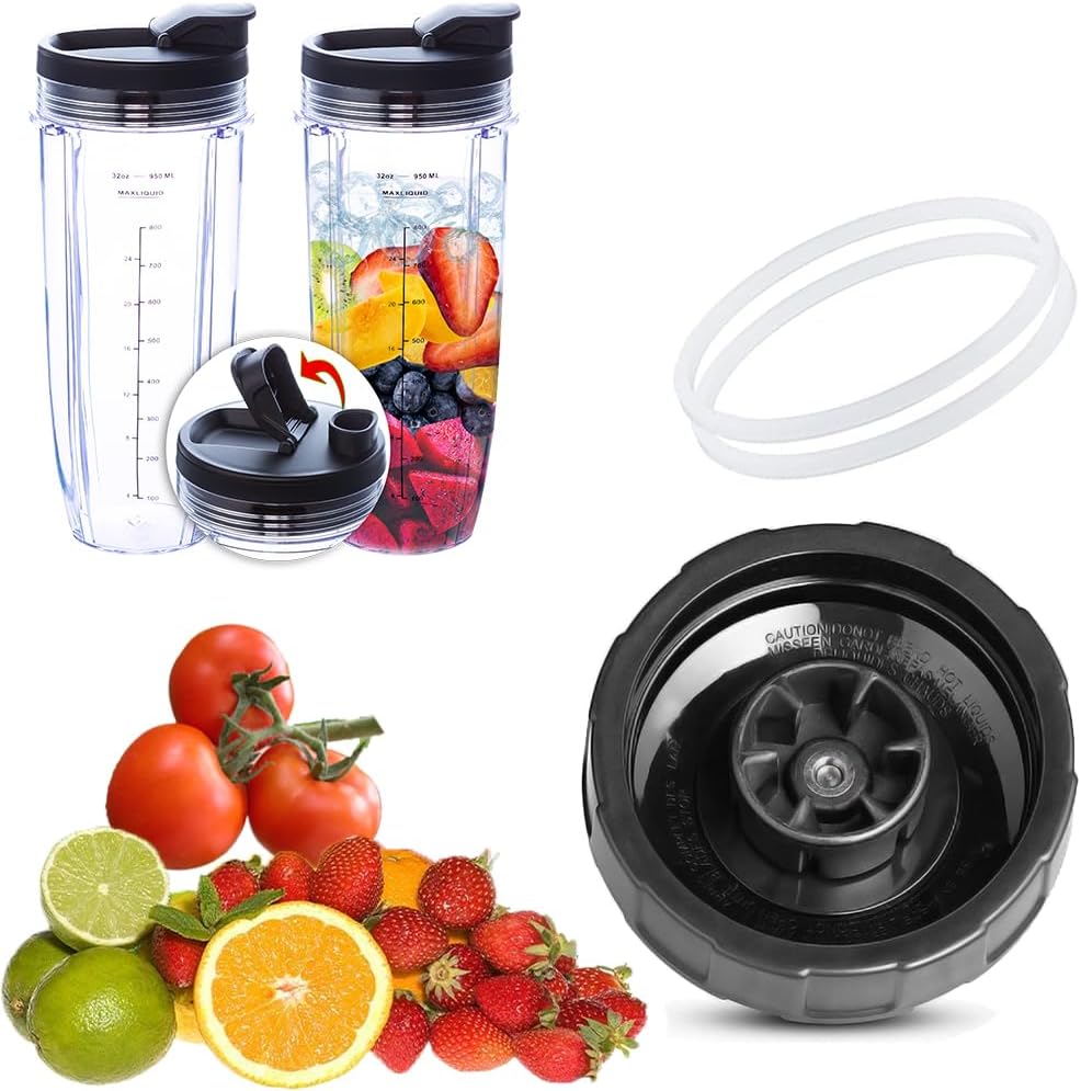 6-Fins Female Blade&32oz Cups Compatible with Ninja Auto iQ Blenders.[4Inch Female Fins ONLY]