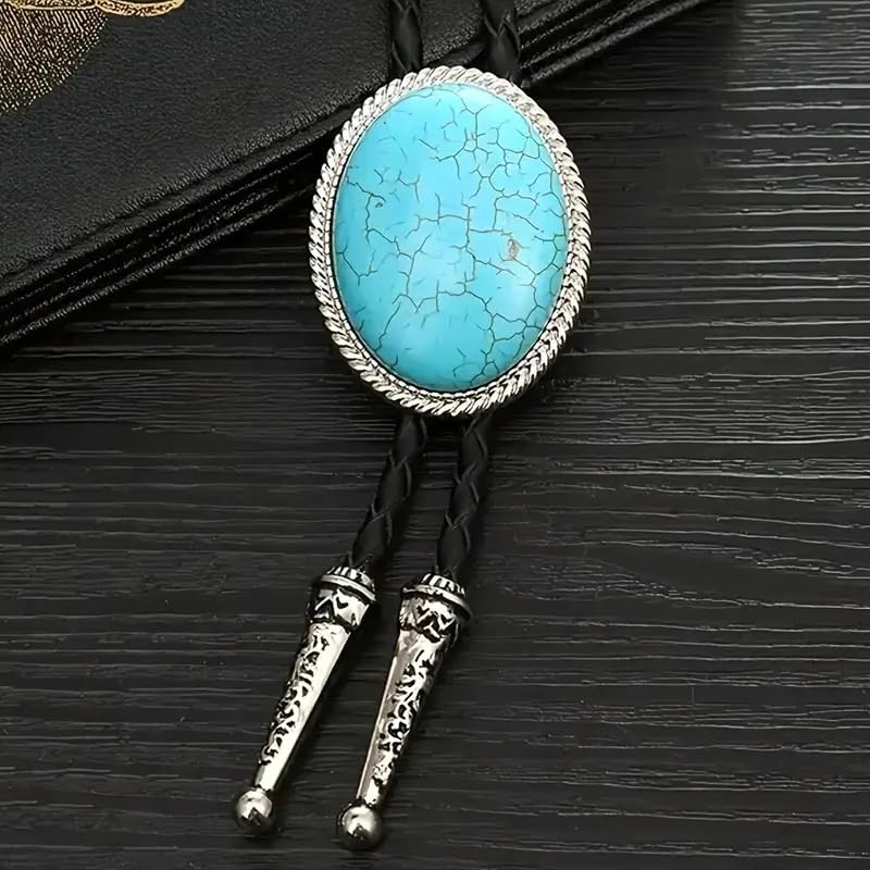 Image of HUABOLA CALYN Bolo Tie for Men Women, Native American Rodeo Cowboy Turquoise /Scorpion /Tiger Eye /Black Agate Leather Necktie