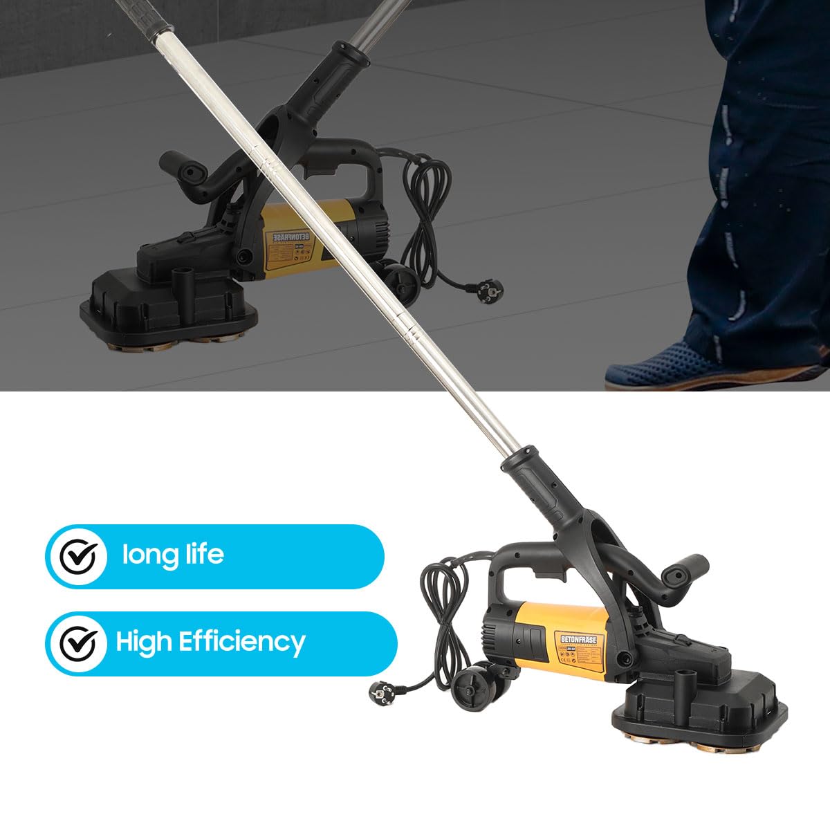 Betonschleifer mit 4stk Schleiftopf 100mm, 3800W Elektrische Betonfräse mit Lange Handgriff, 6-Stufen 6000RPM Mauerfräse Trockenbauschleifer Sanierungsfräse Set