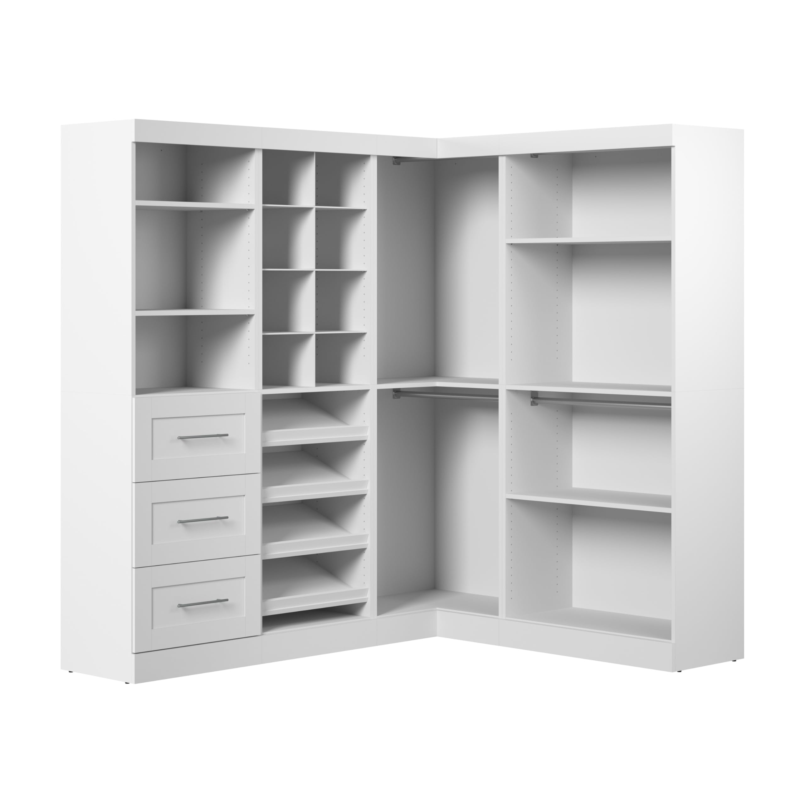 Bestar Walk-In Closet Organizer System 83-inch with Drawers for Bedroom, Entryway, Mudroom, Pur Collection, Modern, White