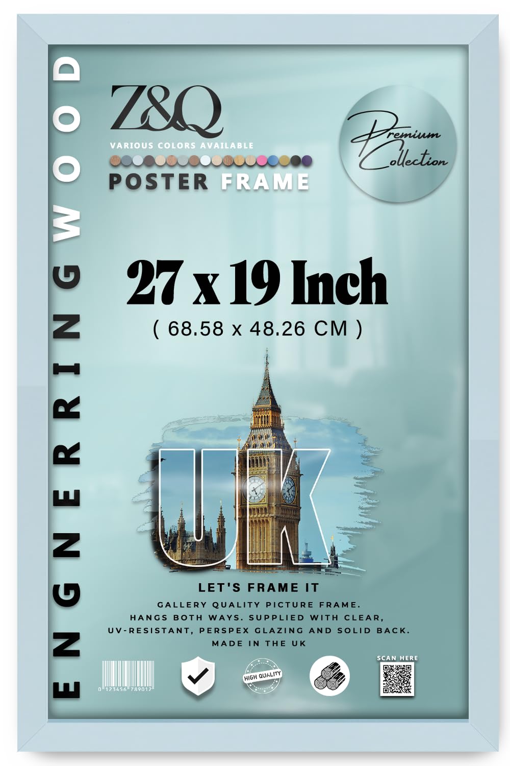 Z&Q - Elegant Eton Wood Finish 27 x 19 Inch Poster Frame | for Wall Décor (68.58 x 48.26 CM) Perfect for Art Display & Family Photo Gallery [ Light Grey ]