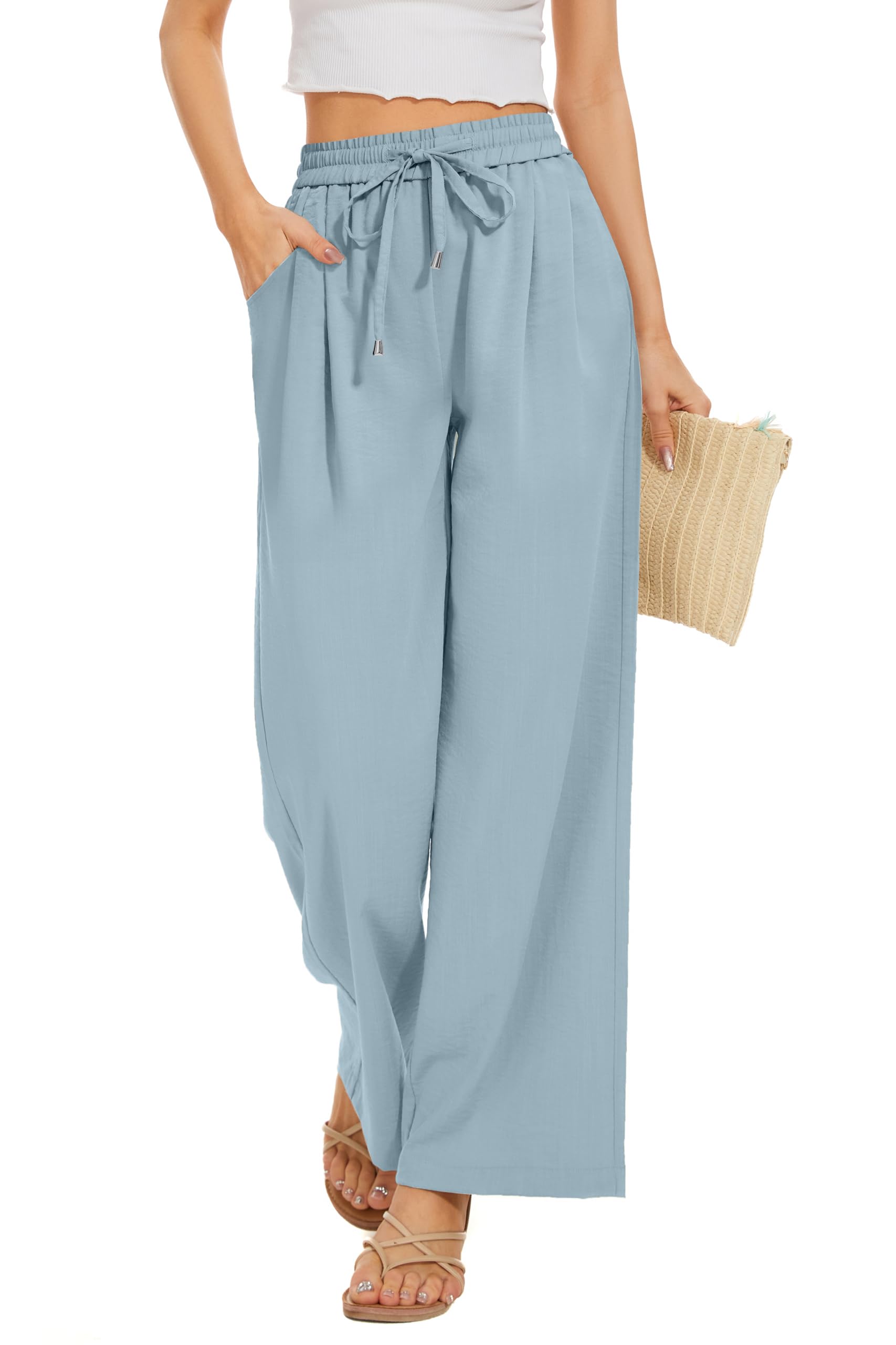FUNYYZO Wide Leg Pants Women's High Elastic Waisted in The Back Business Work Trousers Long Straight Suit Pants — view 35