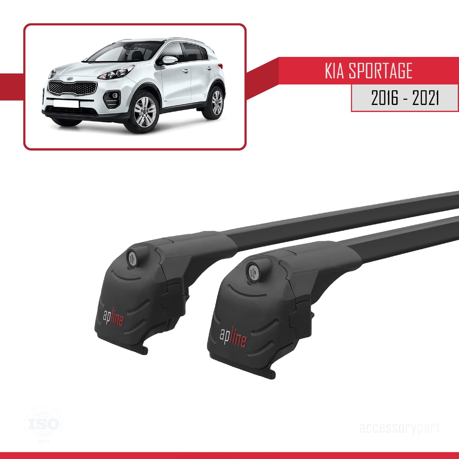 Kompatybilny z Kia Sportage 4 (QL) 2016-2021 ACE-2 Model Aluminiowe poprzeczki dachowe Czarny 2 szt.