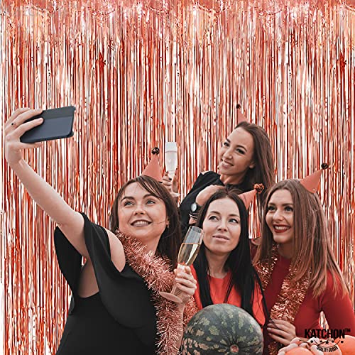 Image of KatchOn, Rose Gold Fringe Curtain - Pack of 2 | Rosegold Backdrop for Anniversary, Wedding, Bachelorette Party Decorations| Fringe Backdrop for Rose Gold Birthday Decorations