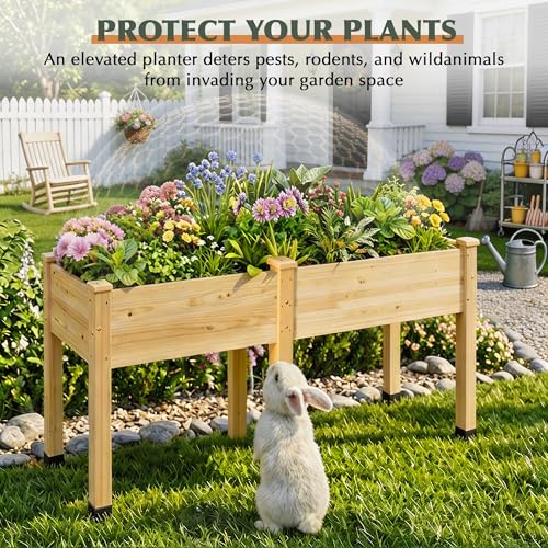 Image of Wood Raised Garden Bed, 72x24x30in Elevated Wooden Planter Box with Legs Standing Growing Bed for Backyard, Patio, Balcony with Bed Liner, 200 Pound Capacity 2PCS