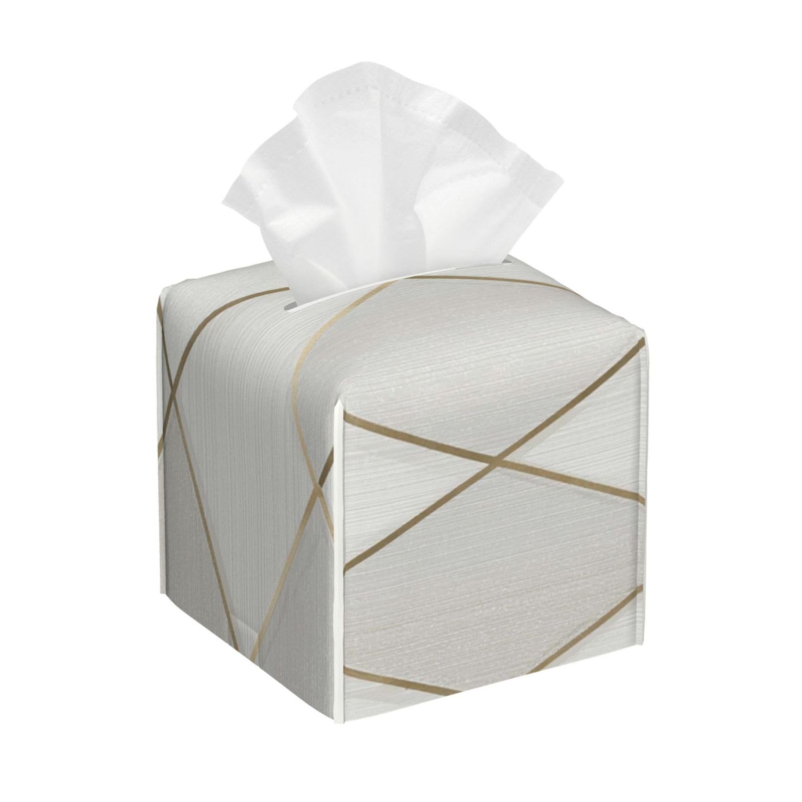 Profile Geometric Ivory Gold Tissue Box Cover Square Cube Boxes