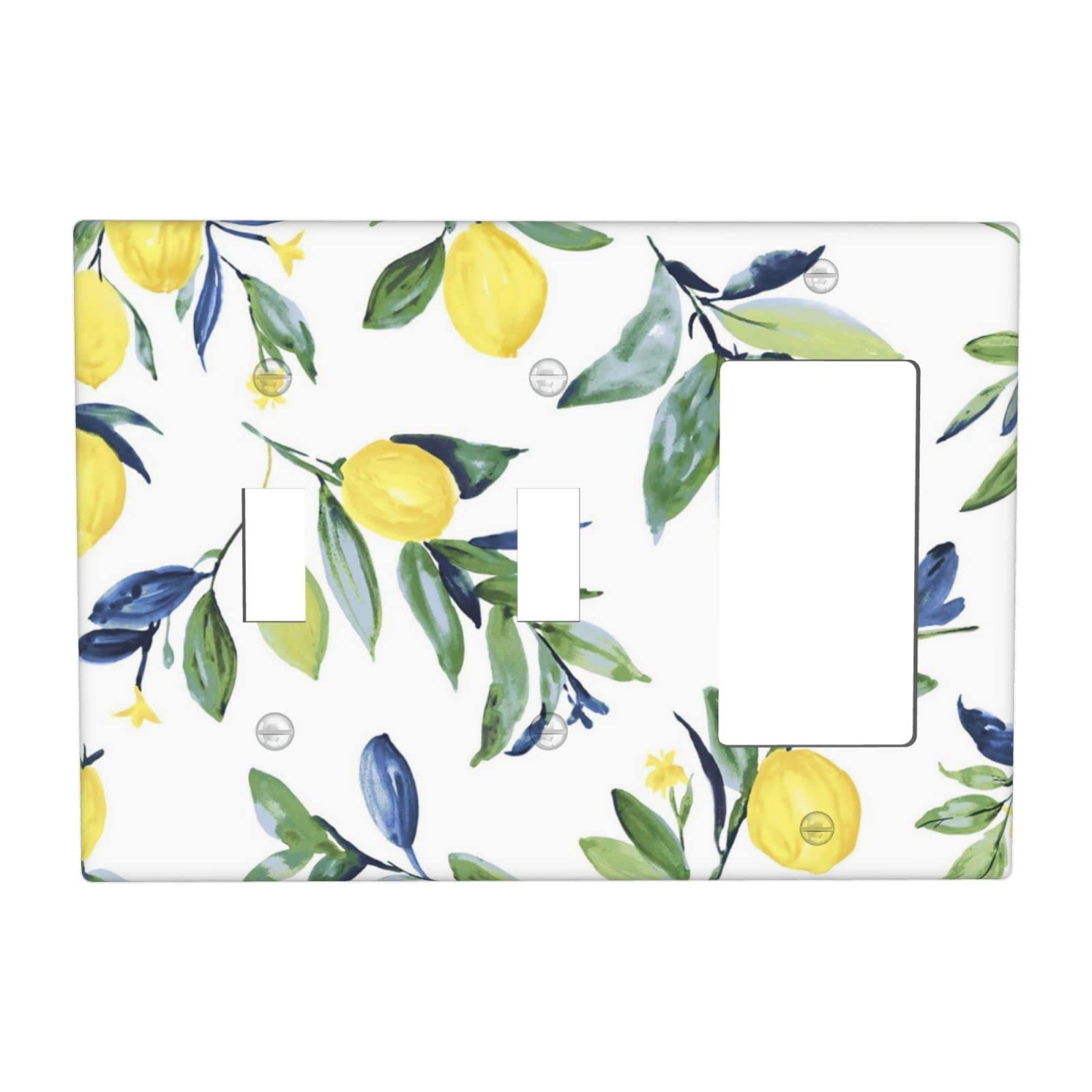 Yellow Lemon Combination Wall Plate 2 Toggle 1 Rocker Outlet Covers Switch Plate 3 Gang Decorative Light Switch Cover, 4.5 x 6.38 Inch