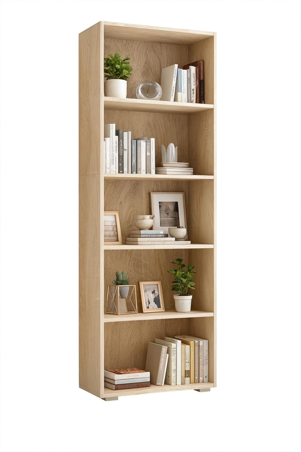 CASARIA® Vela 5 Tier Bookcase | Wooden Bookshelf | Modern Storage Rack Organiser | Shelving for Books | Tall Free Standing Book Case Cabinet Shelf Unit | 190x60x28 cm | Oak Effect