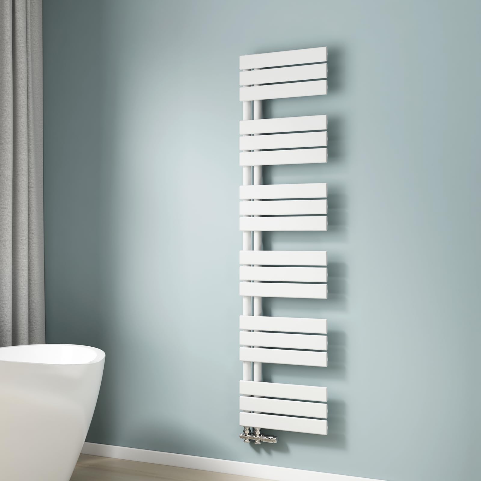 EMKE Sèche Serviettes à Eau Chaude 684 W, 160 x 40 cm, Blanc | Radiateur Panneau, Porte-Serviettes pour Le Chauffage de la Salle de Bain, Chauffe Serviettes à température constante