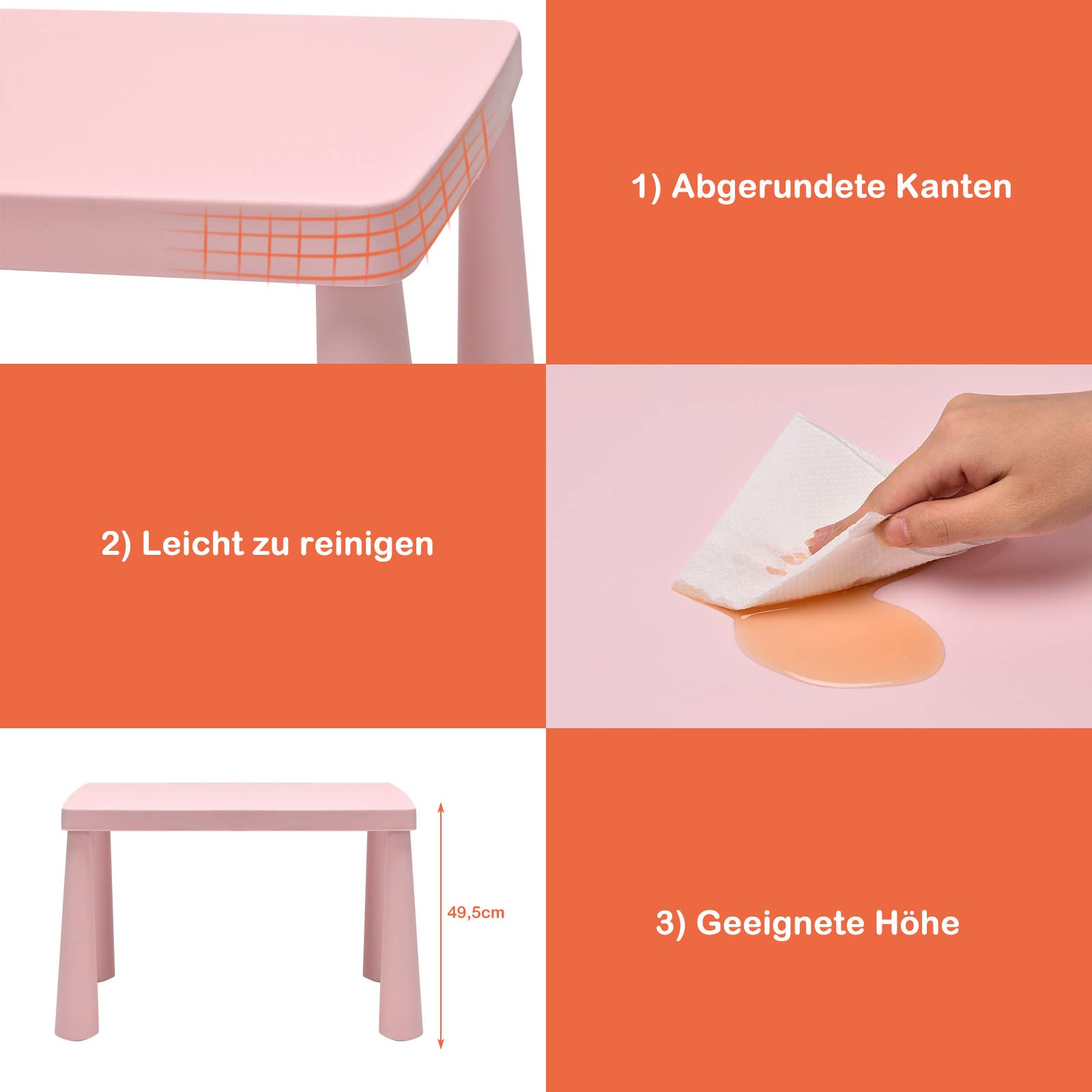 COSTWAY Conjunto de Asientos Infantiles de 3 Piezas, Mesa para niños, 2 sillas, Muebles Infantiles de plástico, Mantel Individual Infantil para jardín de Infantes y guardería (Rosa)