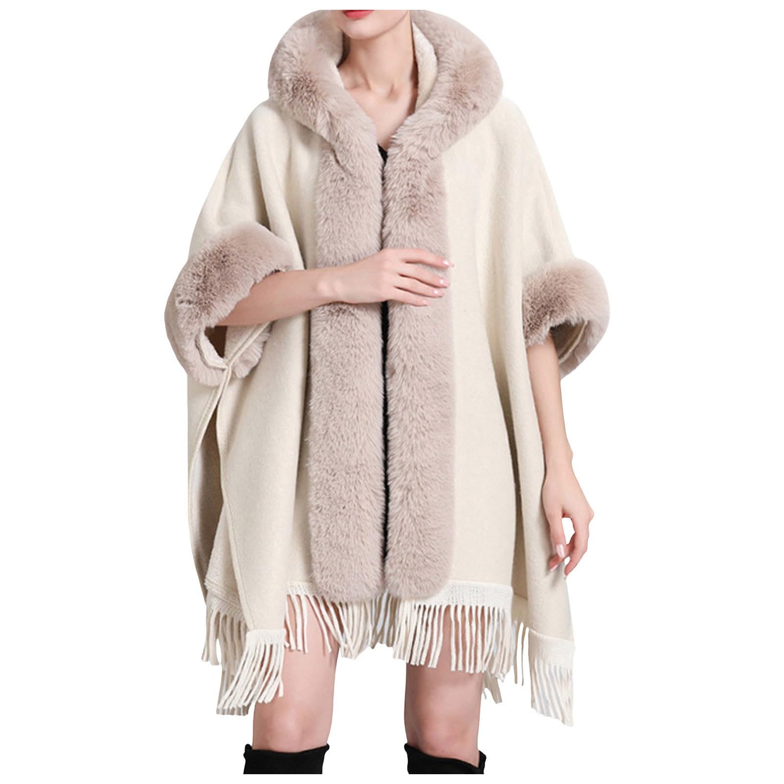 Poncho Femme Hiver Châle Tricot Épais Col Fourrure Cape Oversize Carreaux Doux Chaud Vêtement Extérieur Automne Hiver