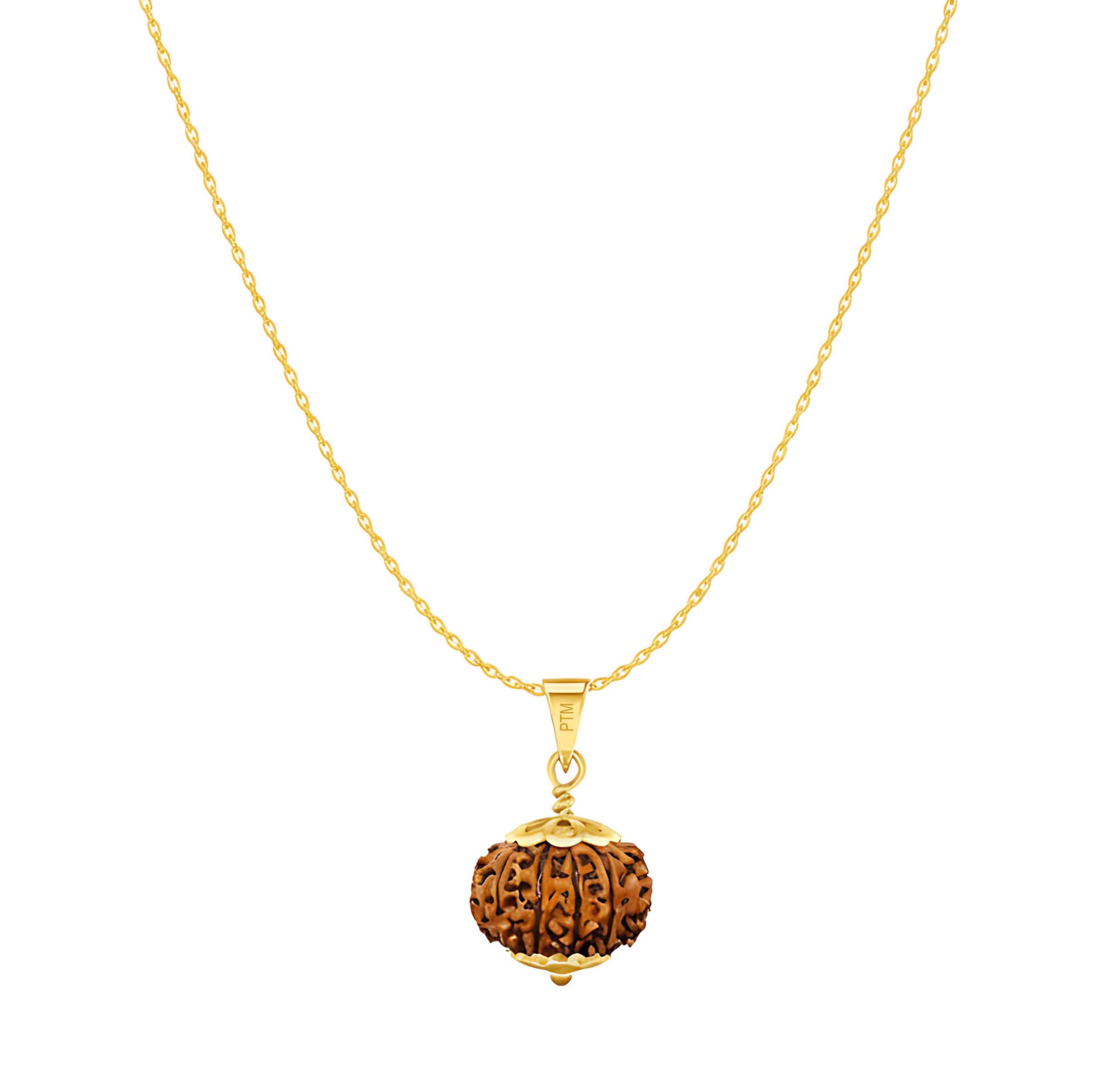 Natural 10 Mukhi Rudraksha Pendant | Dashmukhi Nepali Astrological Bead | Ten Face Panchdhatu / 5 metals Gold Plated Locket With Chain for Men & Women lab certified