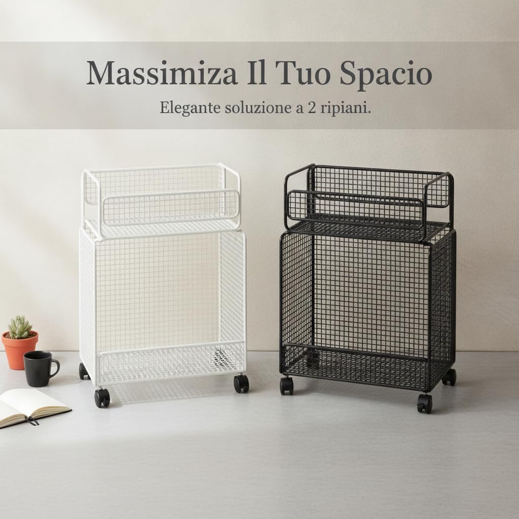 Carrello Portaoggetti da Scrivania, Nero doppio strato ispessito | Design a due ripiani, Carrello Multiuso, Stoccaggio articoli da bagno, Per impiegati d'ufficio