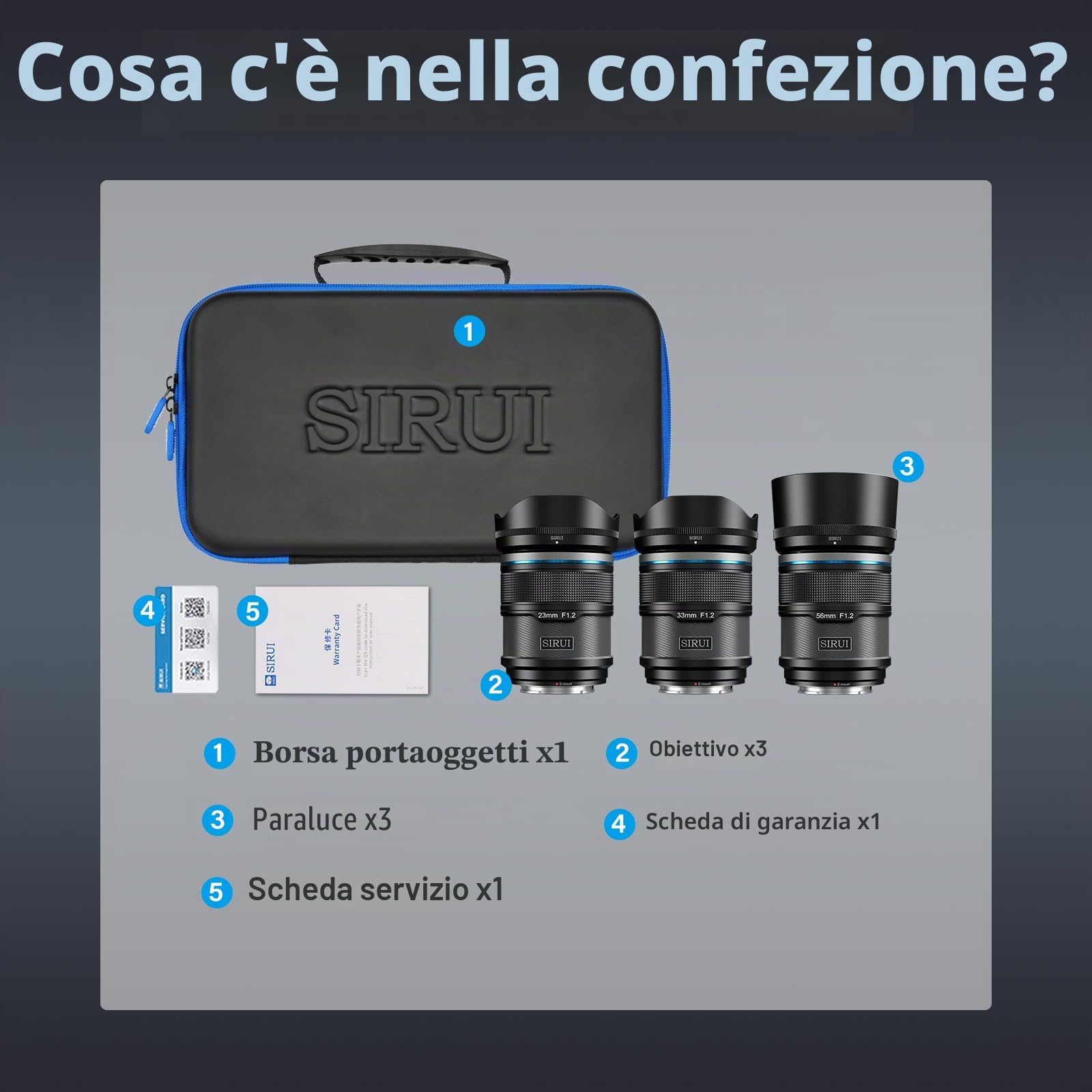 SIRUI Sniper Set Obiettivi Grandangolo Autofocus APS-C 23mm, 33mm, 56mm F1.2 per A5, A6, FX30, ZV-E10 (Attacco E, Nero)