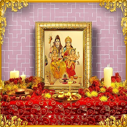 Image of Hawai Shiv Parivar Home Decor Worship Use Wall Hanging Wooden Photo Frame SFDI464 GLD FRM 5X7 GRP