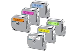 6-Pack Fluorescent Color Compatible Brother Label Maker Tape 12mm 0.47