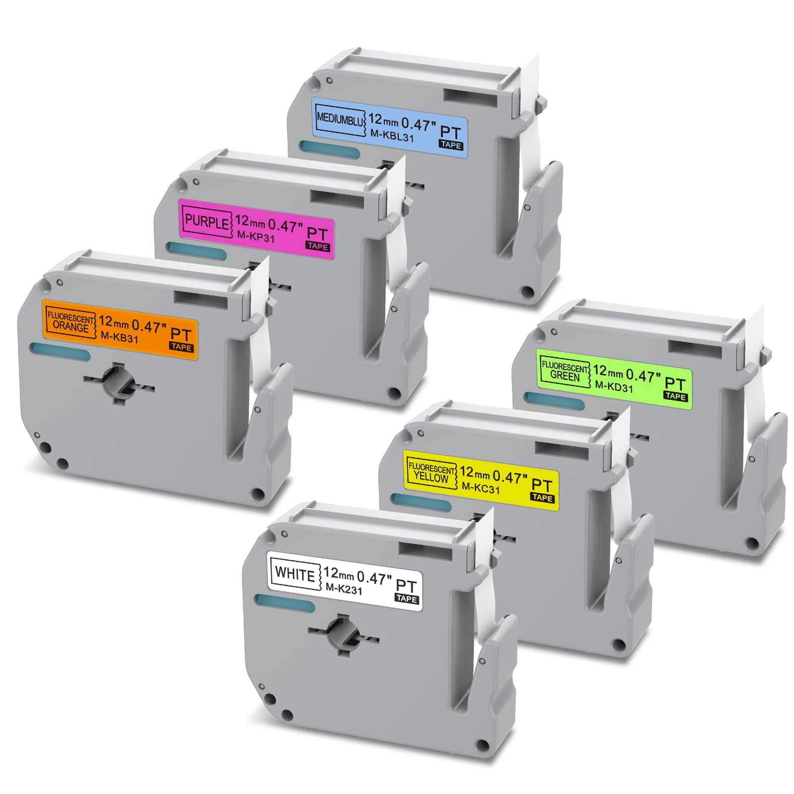 6 Pack Fluorescent Color Compatible M-k231s Brother Label Tape 12mm 0.47 Replacement for Brother P Touch M Tape M-K231 Compatible with P Touch PT-M95 PT-90 PT-70 PT-65 PT-85 Label Maker Refills