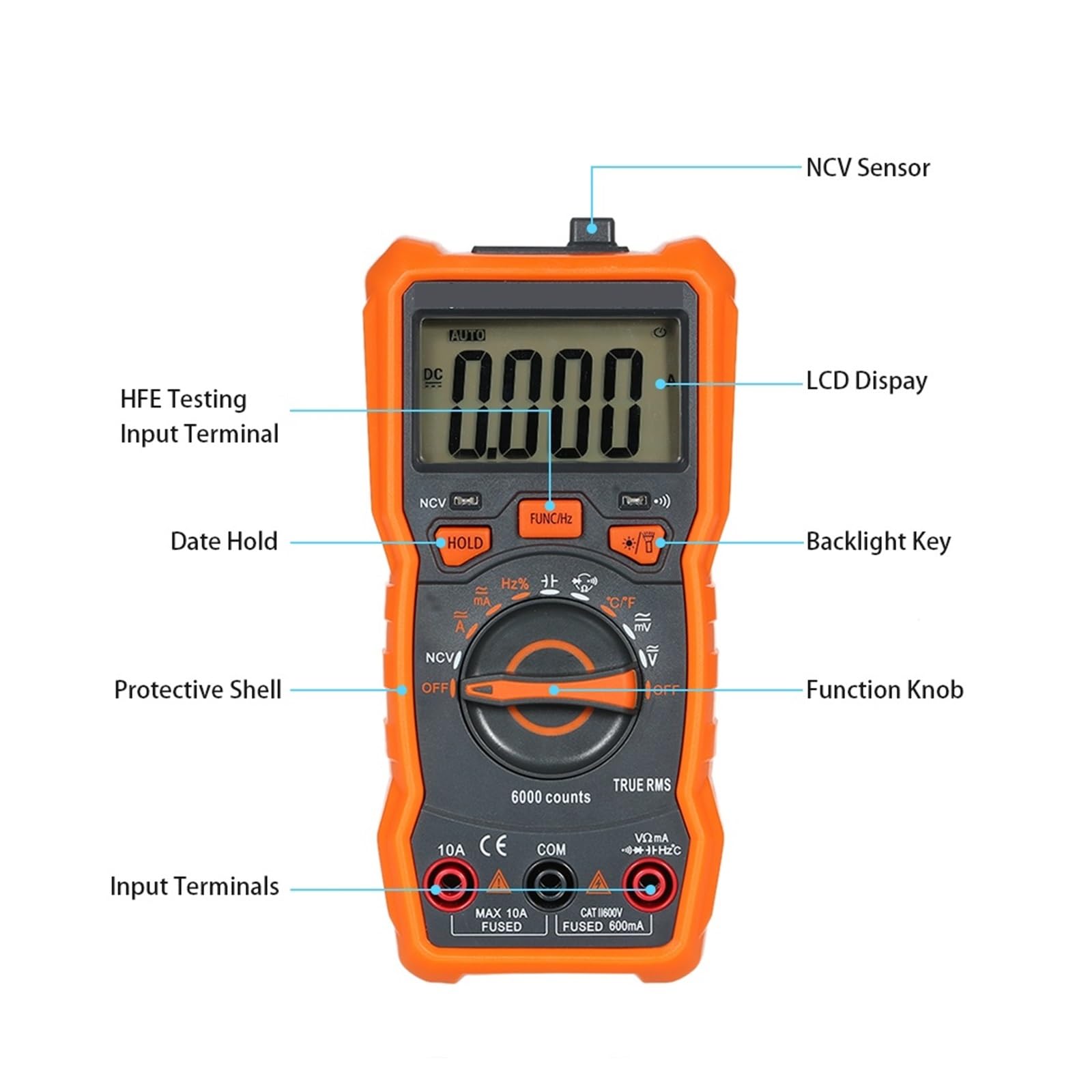Tester Multimetru Multimetr Multimetro Tester Multimetr Cyfrowy 6000 Zlicza Automatyczny Zakres Pomiaru Temperatury Napięcia AC/DC Precyzja Bezpieczny(404B)