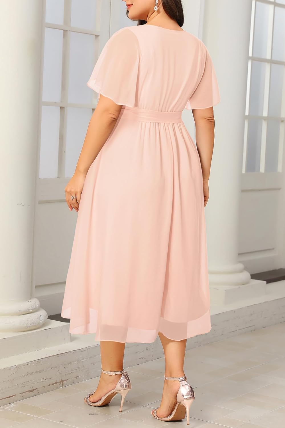 Plus Size Dresses Wedding Guest - Formal Cocktail Chiffon Keyhole Neck Short Sleeve High Low Dress Curvy Women - Image 2