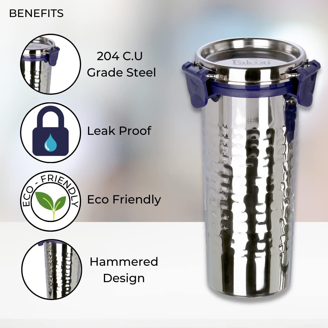 PDDFALCON EcoNxt Stainless Steel Tumbler with Steel Lid, Extra Clamp, 100% Leakproof, BIS Certified, Jindal Seal, Made in India. Ideal for Office, Gym, Travel Drinking Cup (520ml H) 2
