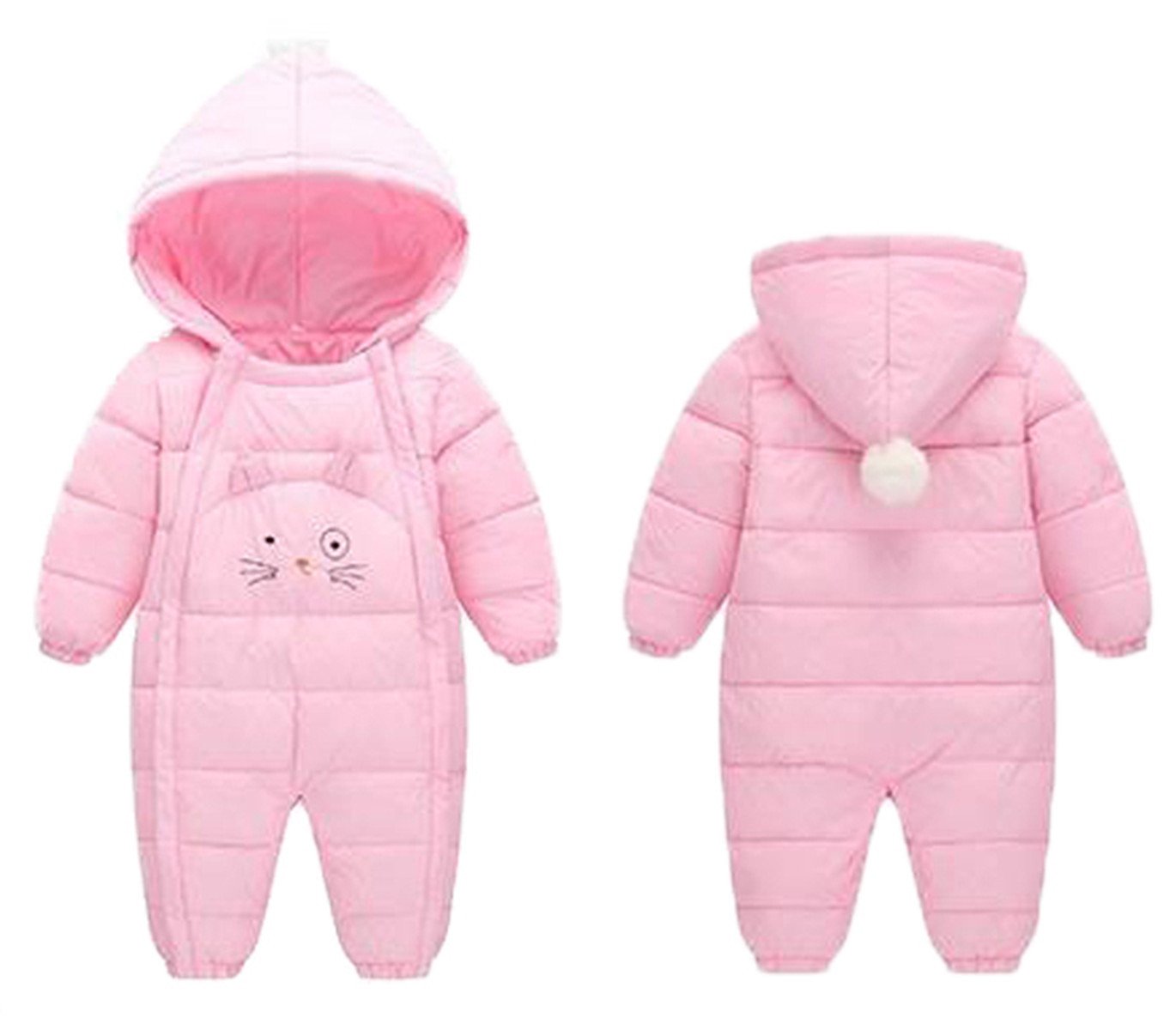 JELEUON Baby Girls Boys One Piece Front Zippers Button Winter Down Jacket Romper Jumpsuit Pink