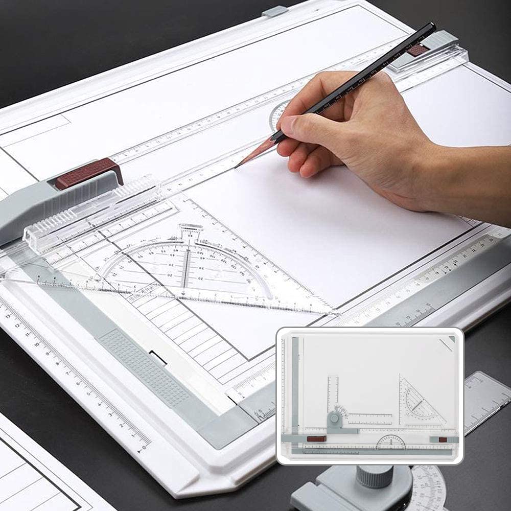 Zeichenbrett A3 Zeichenbrett Professioneller Zeichentisch mit gleitendem Zeichendreieck und Skala T-Quadrat für Ingenieure von Designerstudenten für eine exakte Arbeit und Studium