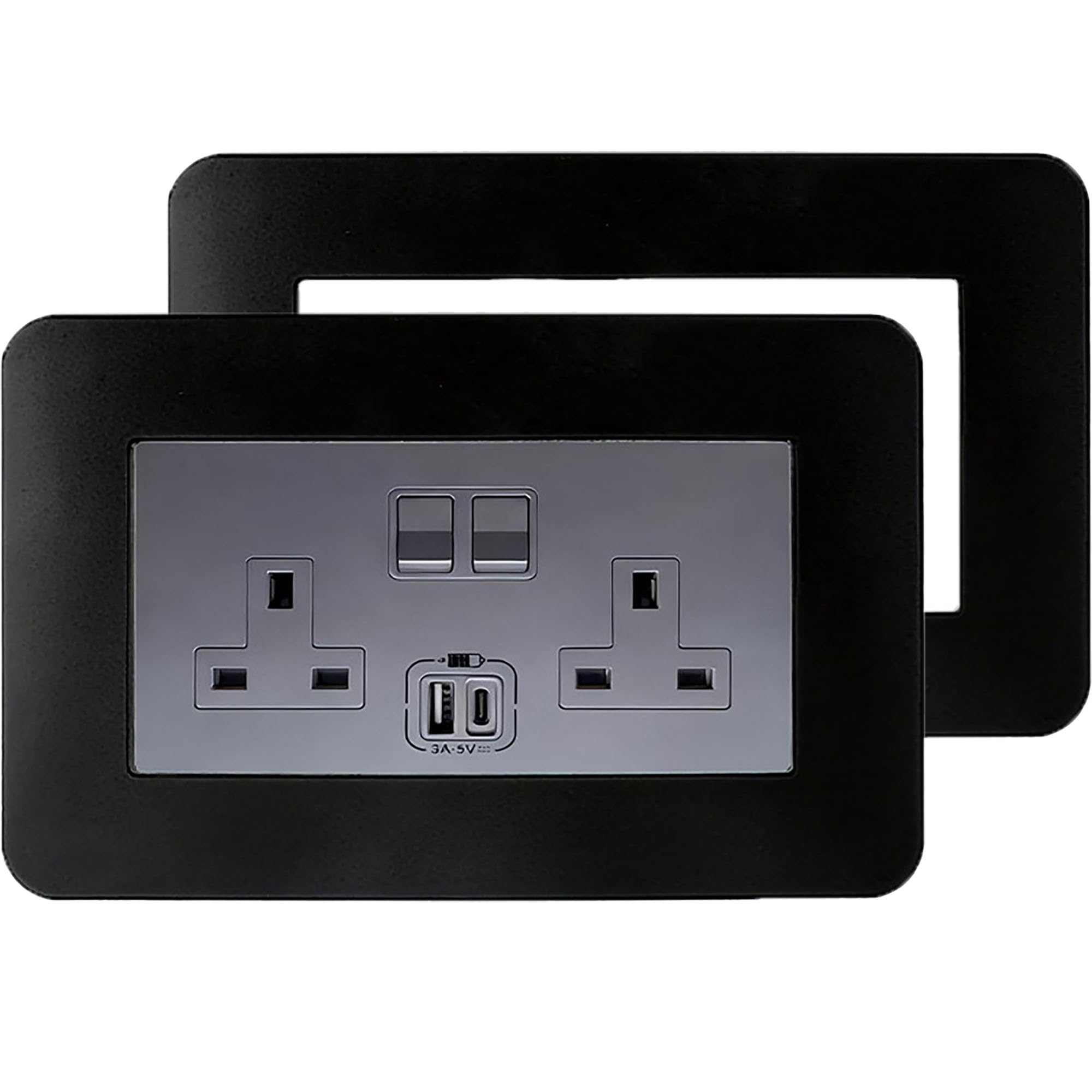 2 PCS Double Socket Surround, Double Light Switch Cover Plate, Square Acrylic Back Panel Finger Plate Decorative Frame Finger Plate for Neat Tidy Finish for WallFor Home Wall Switch Decoration(Black)