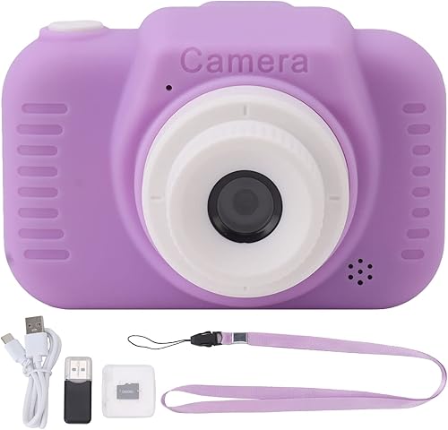 Yctze Cámara, cámara digital con tarjeta 32G de alta definición lente dual 1080P 8X Zoom USB recargable para niñas (morado)