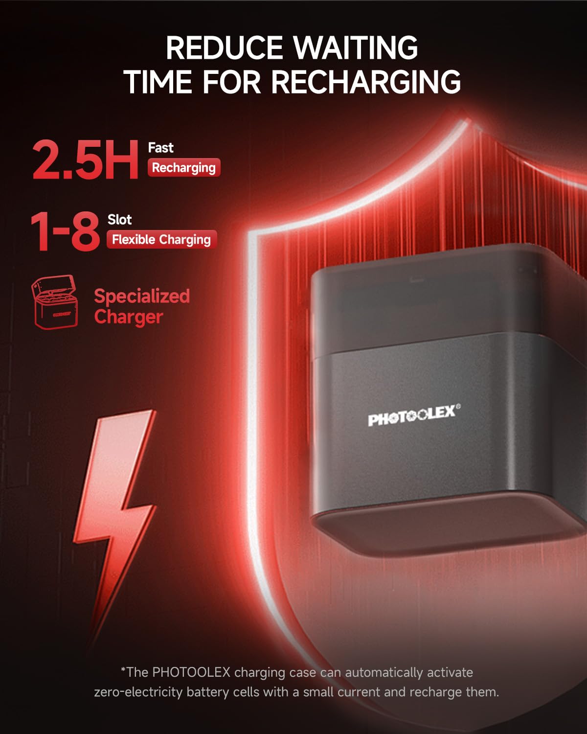 PHOTOOLEX AA Rechargeable Lithium Batteries 8-Pack with Charger, 3600mWh High Capacity 1.5V Constant Voltage & 3A Discharge AA Batteries with Integrated Charing Storage Box for Xbox Blink Camera Flash — view 5