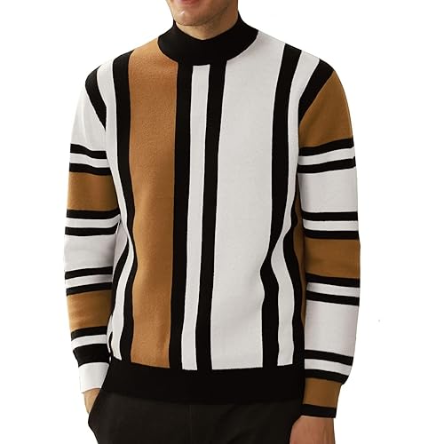 GRACE KARIN Mens Sweater Turtleneck Striped Pullover Fashion Christmas Sweater